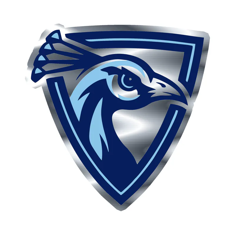Upper Iowa Peacocks - Image 1 - Silver Chrome Vinyl Decal - Custom Size
