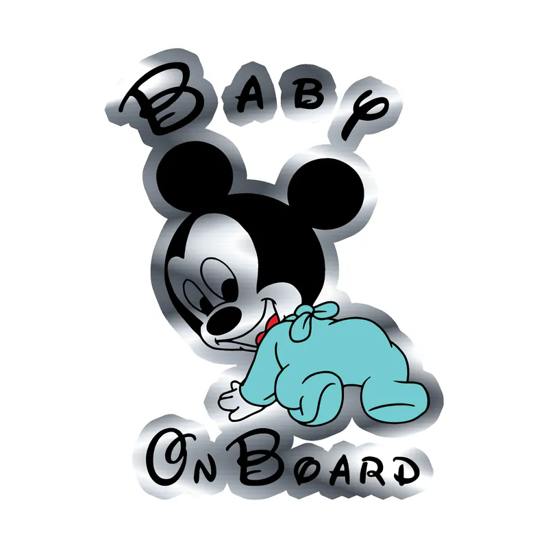 Mickey Baby on Board Silver Chrome Vinyl Sticker - Custom Size