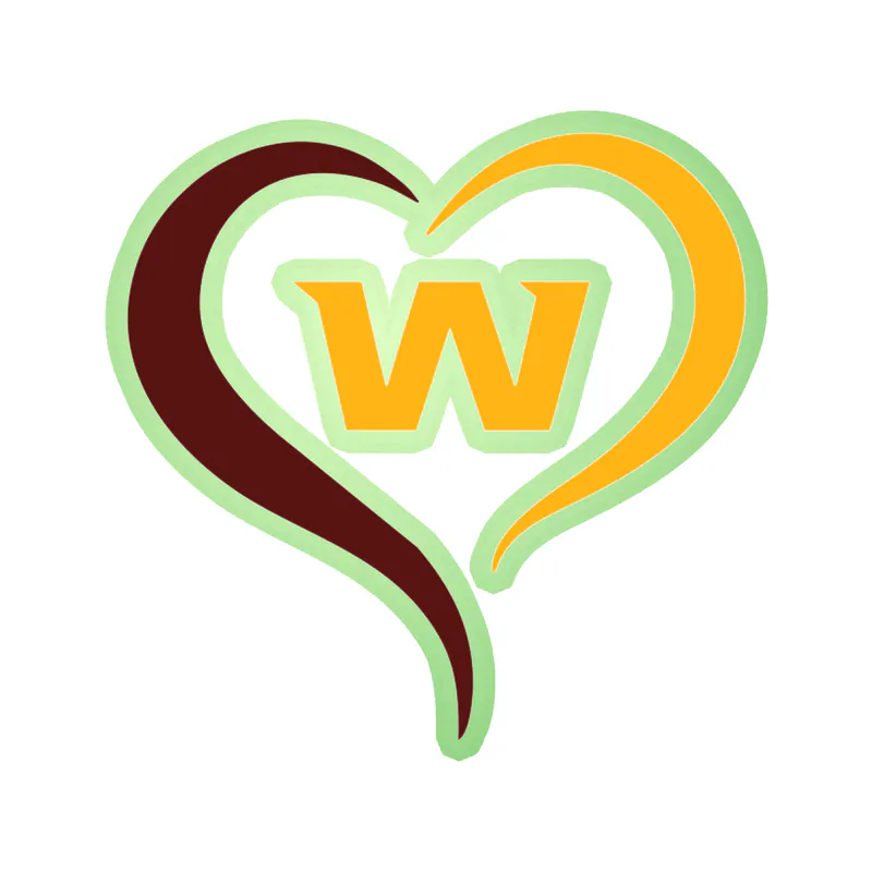 Washington Commanders - W Heart- Glow in the Dark Vinyl Sticker - Custom Size