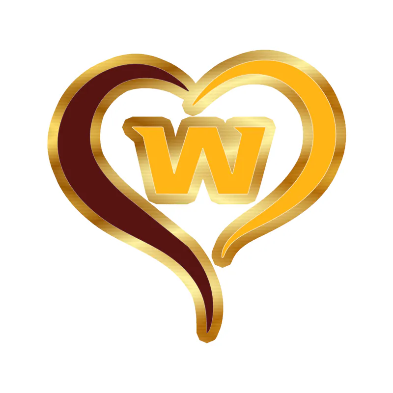 Washington Commanders - W Heart- Gold Chrome Vinyl Sticker - Custom Size