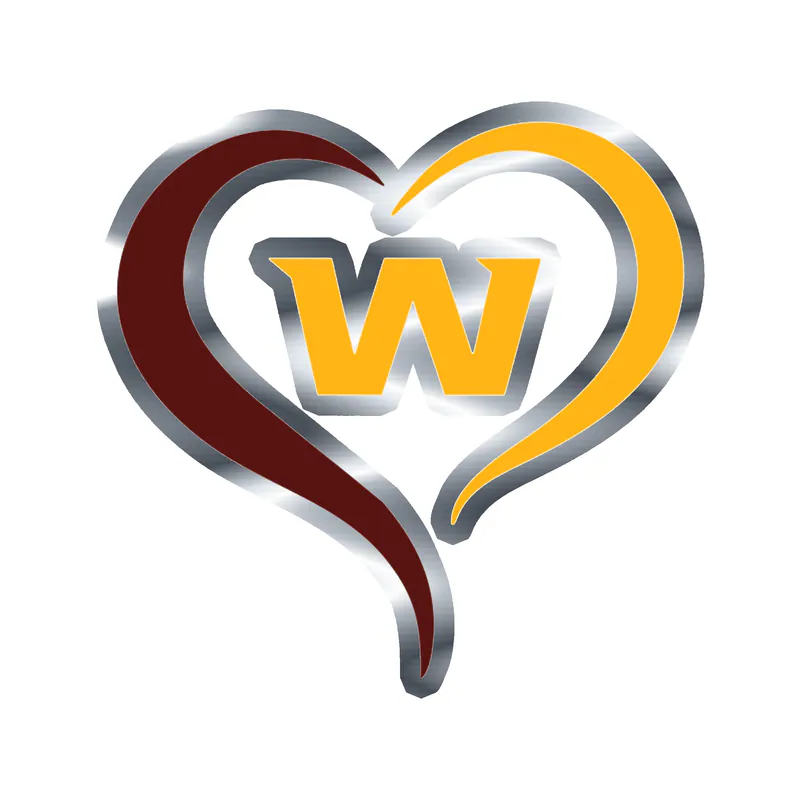 Washington Commanders - W Heart- Silver Chrome Vinyl Sticker - Custom Size