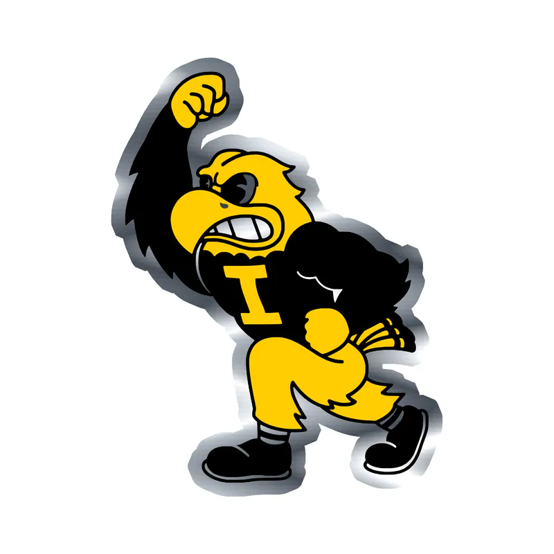 Iowa Hawkeyes - Hawk - Image 1 - Silver Chrome Vinyl Decal - Custom Size