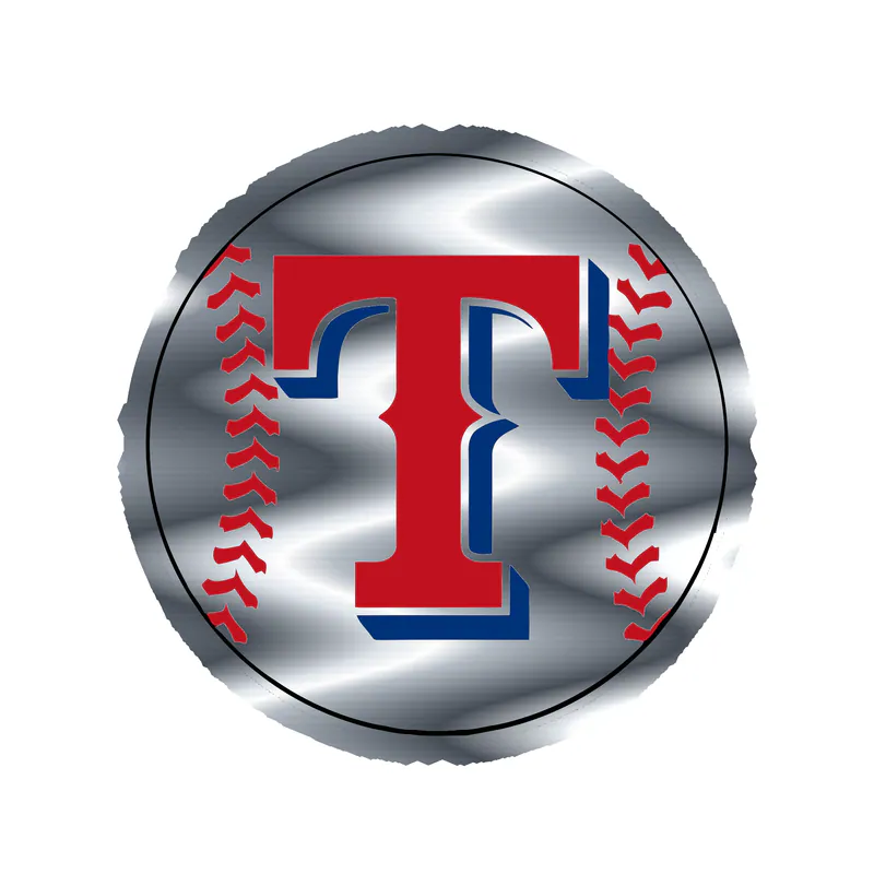 Texas Rangers - Baseball With T - Silver Chrome Vinyl Sticker - Custom Size