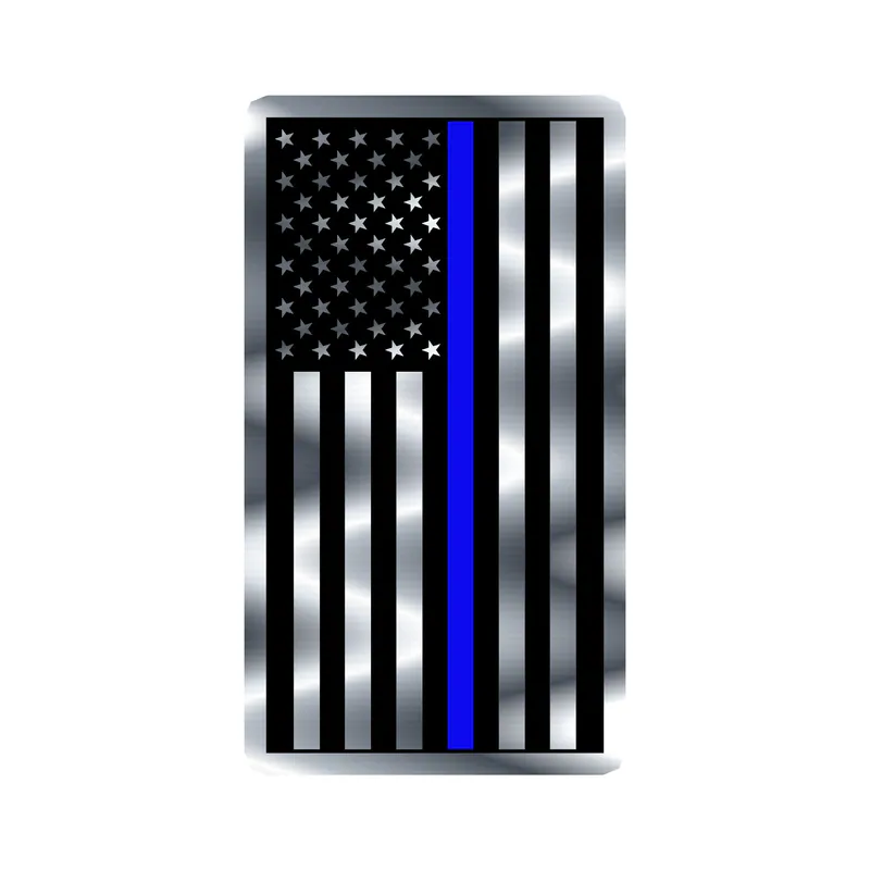 Blue Line American Flag Silver Chrome Vinyl Decal - custom size