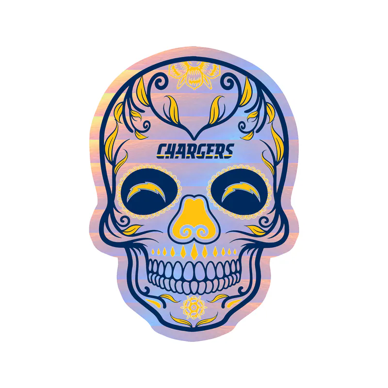 Los Angeles Chargers - Sugar Skull - Holographic Vinyl Sticker - Custom Size