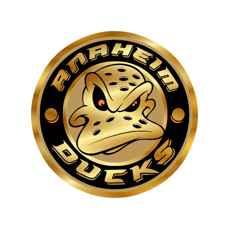 Anaheim Ducks - Circle With Name - Gold Chrome Vinyl Sticker - Custom Size
