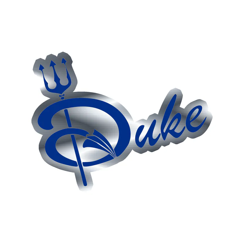 Duke Blue Devils - Duke with Pitch Fork - Silver Chrome Vinyl Decal - Custom Size