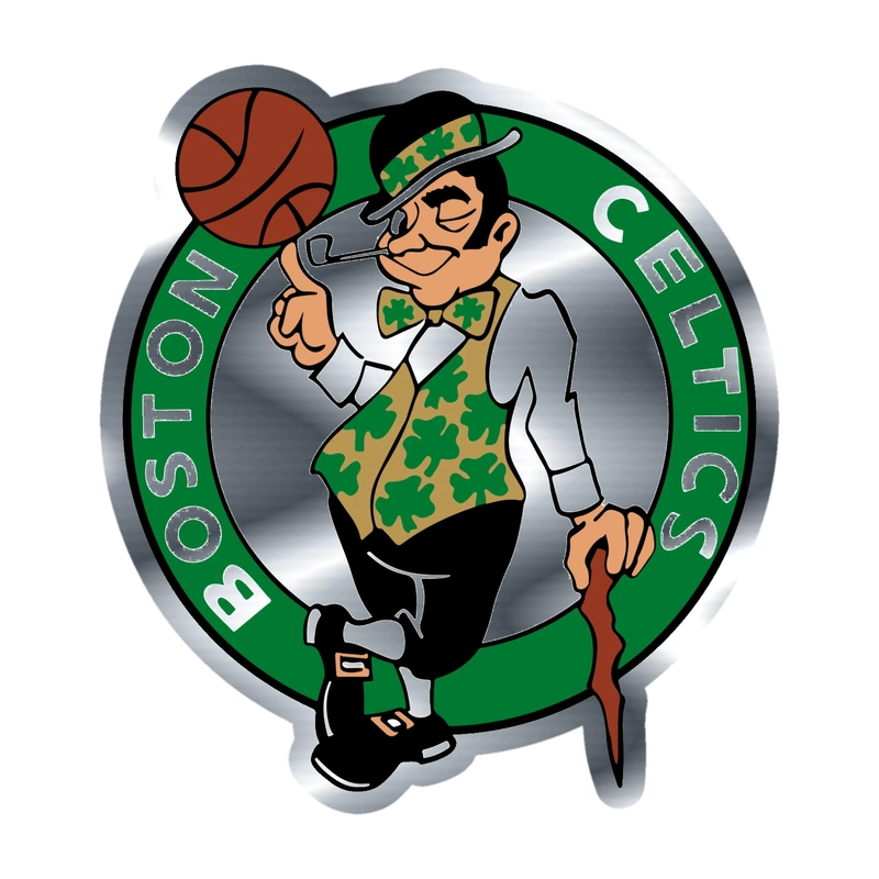 Boston Celtics - Circle With Leprechaun In Middle - Silver Chrome Vinyl Sticker - Custom Size