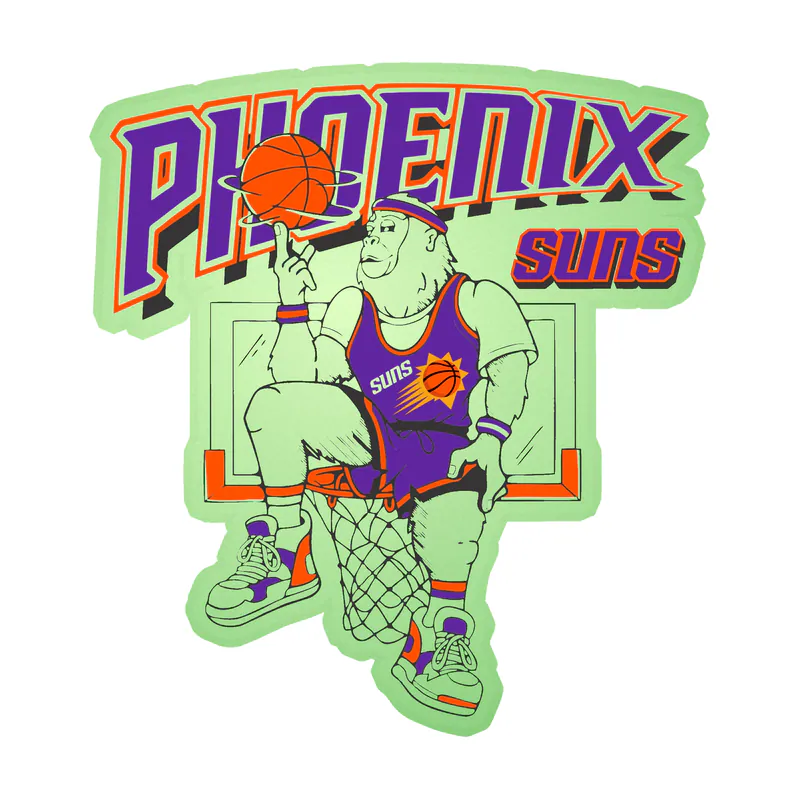 Phoenix Suns - Monkey with Basketball - Glow in the Dark Vinyl Sticker - Custom Size