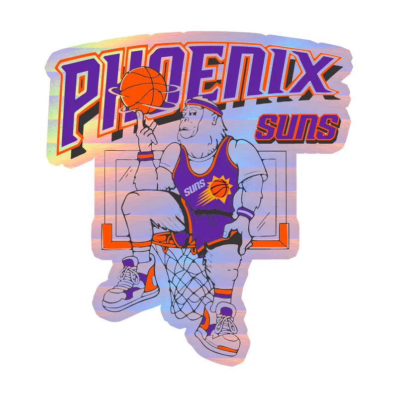Phoenix Suns - Monkey with Basketball - Holographic Vinyl Sticker - Custom Size