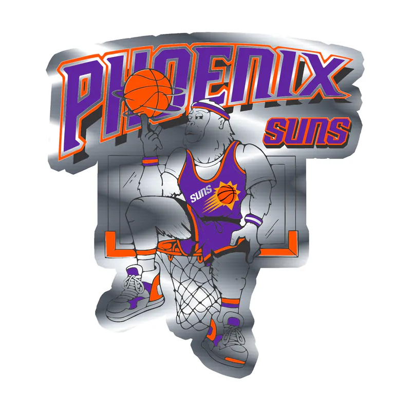 Phoenix Suns - Monkey with Basketball - Silver Chrome Vinyl Sticker - Custom Size