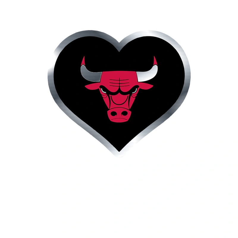 Chicago Bulls - Heart - Silver Chrome Vinyl Sticker - Custom Size