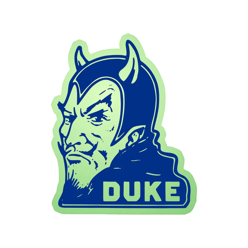 Duke Blue Devils - Devil with White Letters - Glow in the Dark Vinyl Decal - Custom Size