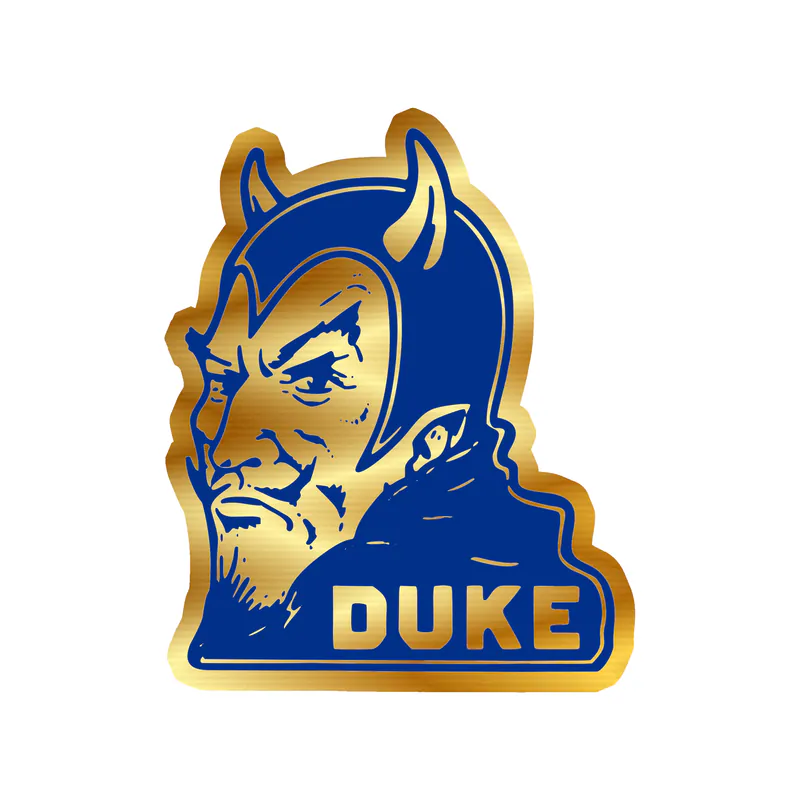 Duke Blue Devils - Devil with White Letters - Gold Chrome Vinyl Decal - Custom Size