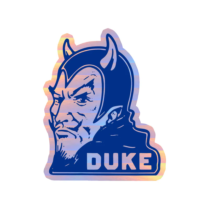 Duke Blue Devils - Devil with White Letters - Holographic Vinyl Decal - Custom Size