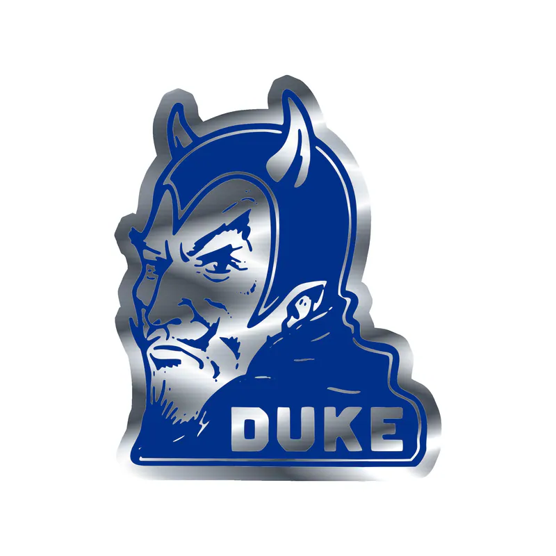 Duke Blue Devils - Devil with White Letters - Silver Chrome Vinyl Decal - Custom Size