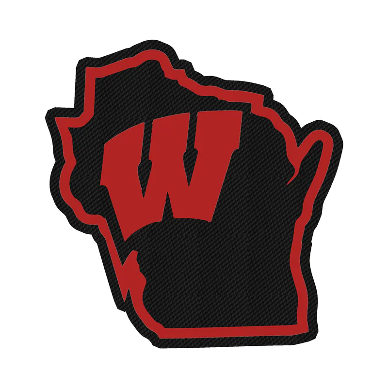 Wisconsin Badgers - State - Carbon Fiber Vinyl Decal - Custom Size