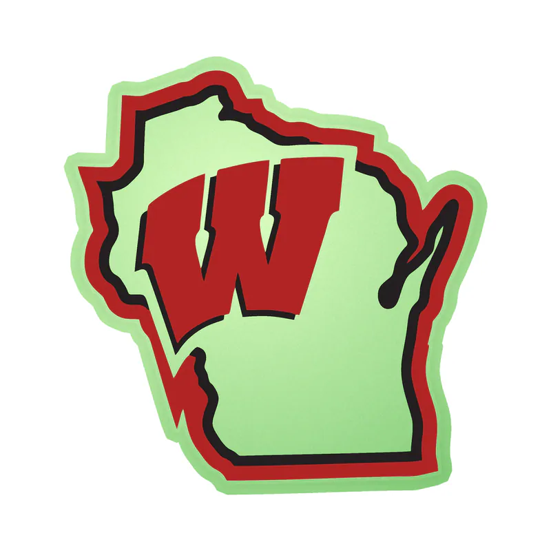 Wisconsin Badgers - State - Glow in the Dark Vinyl Decal - Custom Size