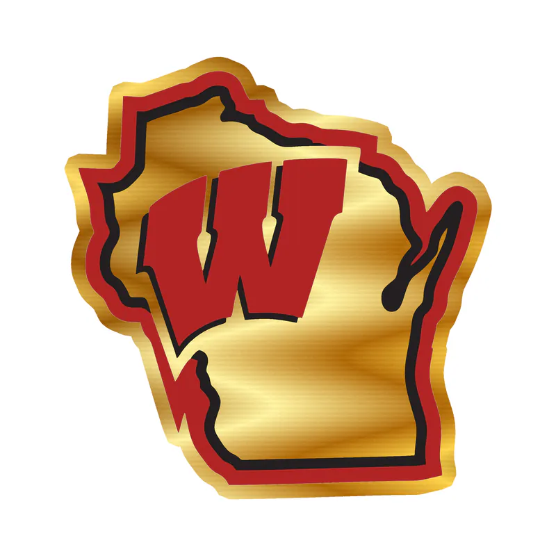 Wisconsin Badgers - State - Gold Chrome Vinyl Decal - Custom Size