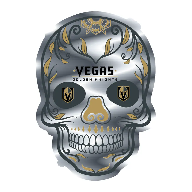 Vegas Golden Knights - Sugar Skull - Silver Chrome Vinyl Sticker - Custom Size