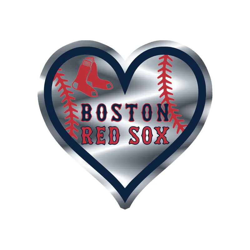 Boston Red Sox - Baseball Heart - Silver Chrome Vinyl Sticker - Custom Size
