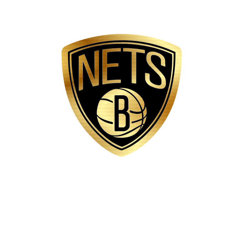Brooklyn Nets - Shield With Basketball And Nets - Gold Chrome Vinyl Sticker - Custom Size