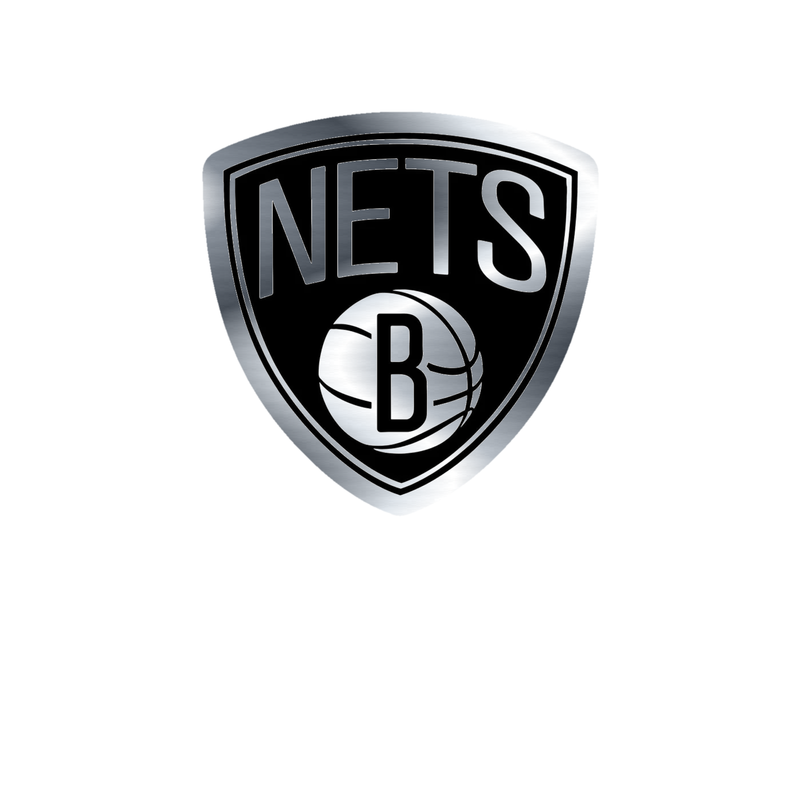 Brooklyn Nets - Shield With Basketball And Nets - Silver Chrome Vinyl Sticker - Custom Size