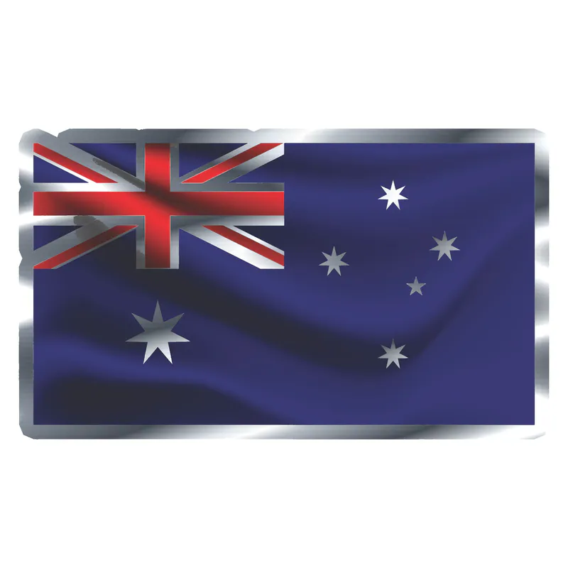 Australia Flag Waving Silver Chrome Vinyl Decal - Custom Size