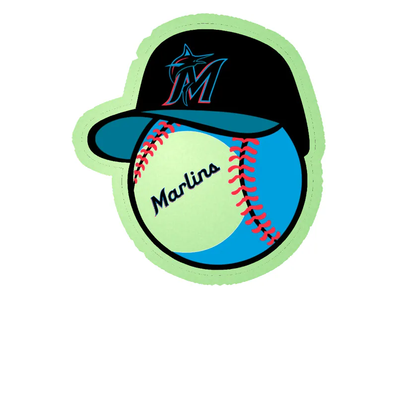 Miami Marlins - Baseball With Hat - Glow in the Dark Vinyl Sticker - Custom Size