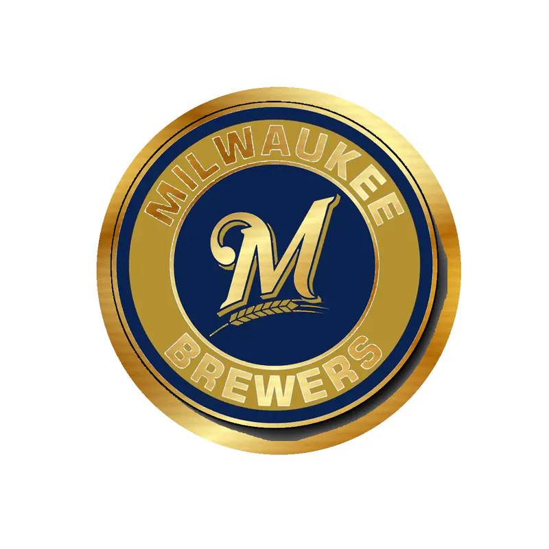Milwaukee Brewers - Circle With Name and M - Gold Chrome Vinyl Sticker - Custom Size