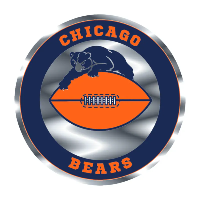 Chicago Bears - Circle Football with Bear - Silver Chrome Vinyl Sticker - Custom Size