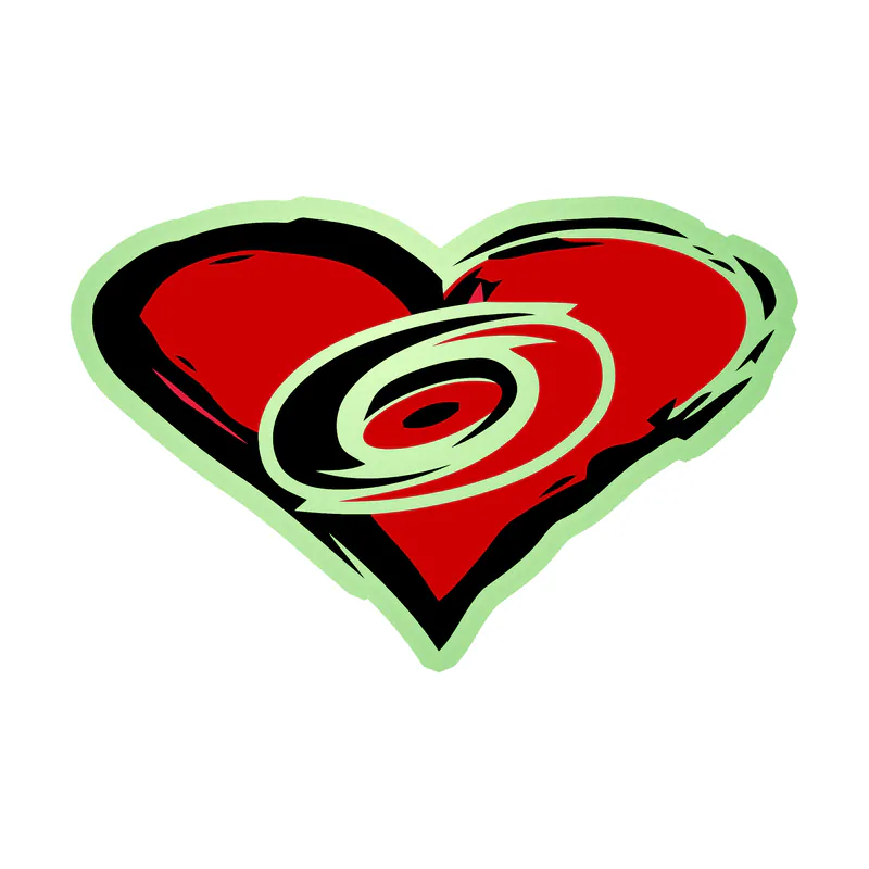 Carolina Hurricanes - Heart With Hurricane In Middle - Glow in the Dark Vinyl Sticker - Custom Size
