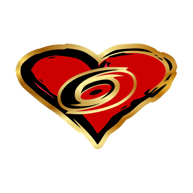 Carolina Hurricanes - Heart With Hurricane In Middle - Gold Chrome Vinyl Sticker - Custom Size