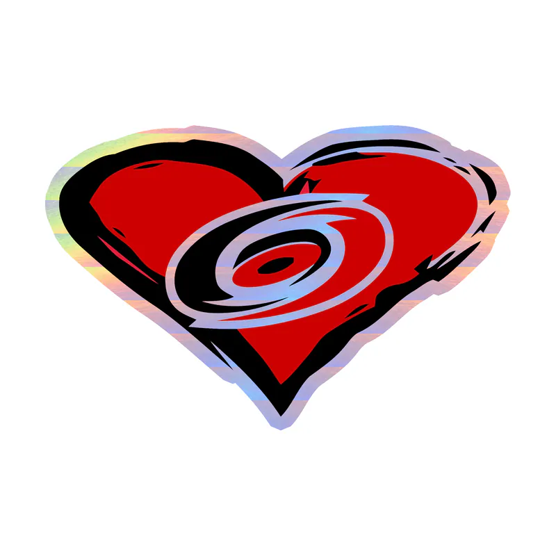 Carolina Hurricanes - Heart With Hurricane In Middle - Holographic Vinyl Sticker - Custom Size