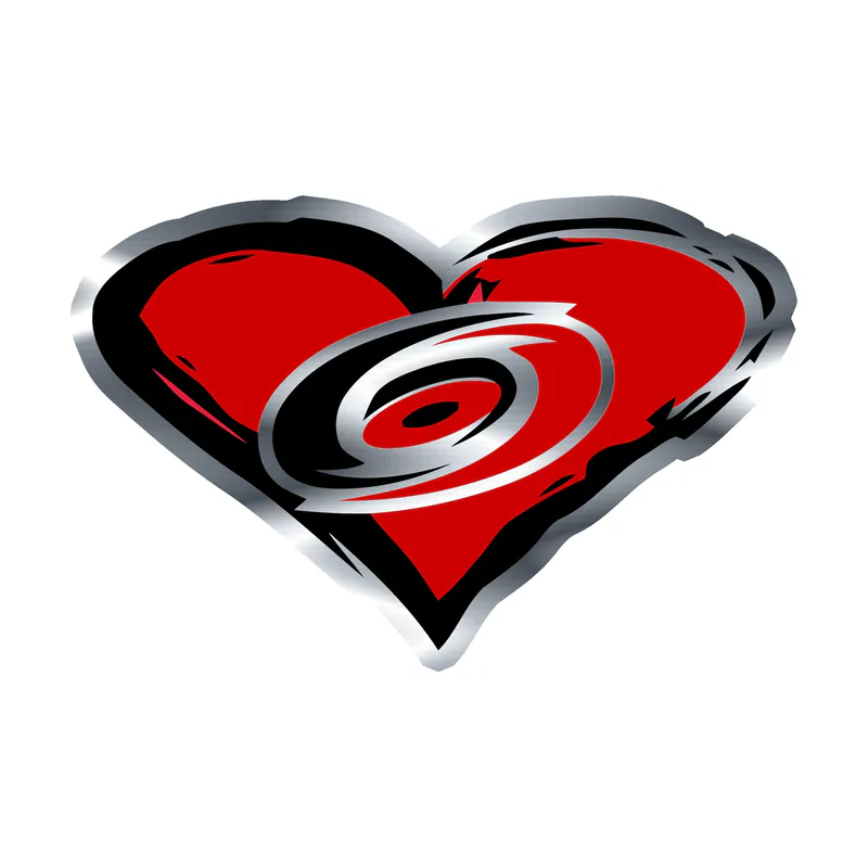 Carolina Hurricanes - Heart With Hurricane In Middle - Silver Chrome Vinyl Sticker - Custom Size