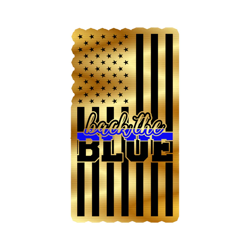 Back The Blue - Blue Line American Flag - Gold Chrome Vinyl Decal - custom size