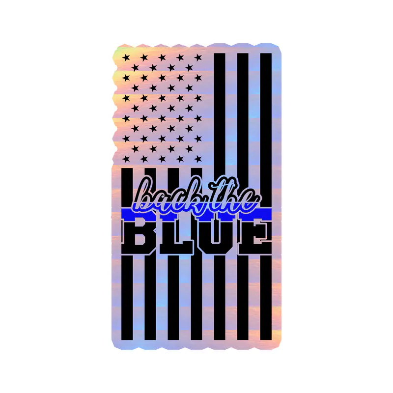 Back The Blue - Blue Line American Flag - Holographic Vinyl Decal - custom size