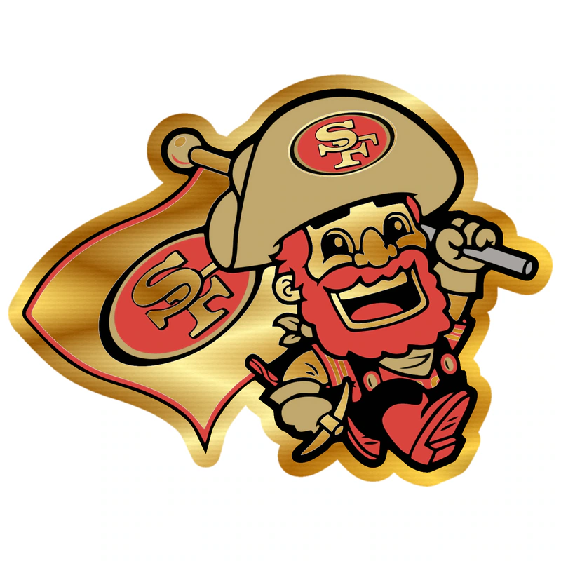 San Francisco 49ers - Sourdough Sam with Flag - Gold Chrome Vinyl Sticker - Custom Size