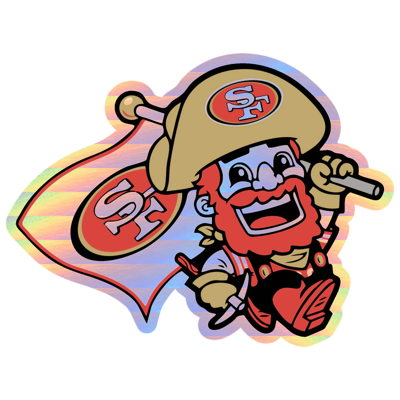 San Francisco 49ers - Sourdough Sam with Flag - Holographic Vinyl Sticker - Custom Size