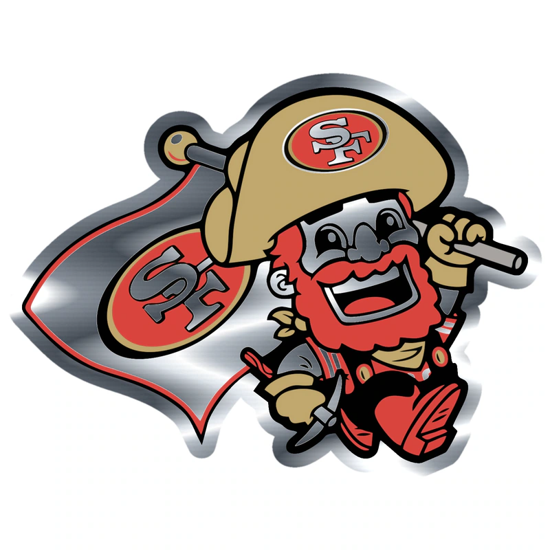 San Francisco 49ers - Sourdough Sam with Flag - Silver Chrome Vinyl Sticker - Custom Size