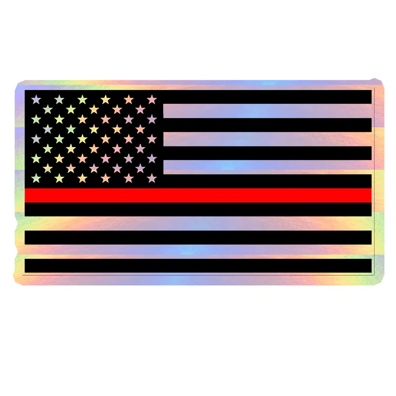 Red Line American Flag Holographic Vinyl Decal - custom size