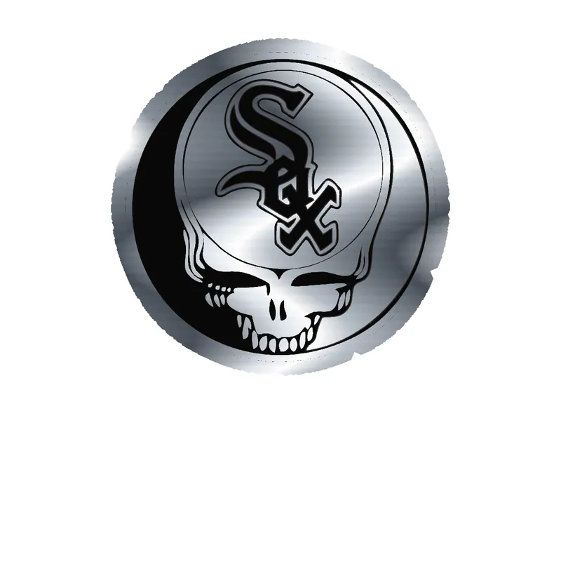 Chicago White Sox - Skull Circle - Silver Chrome Vinyl Sticker - Custom Size