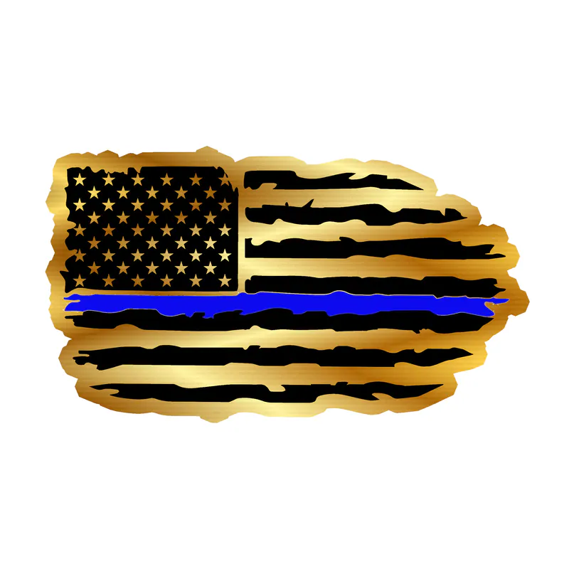 Distressed Blue Line American Flag - Gold Chrome Vinyl Decal - custom size