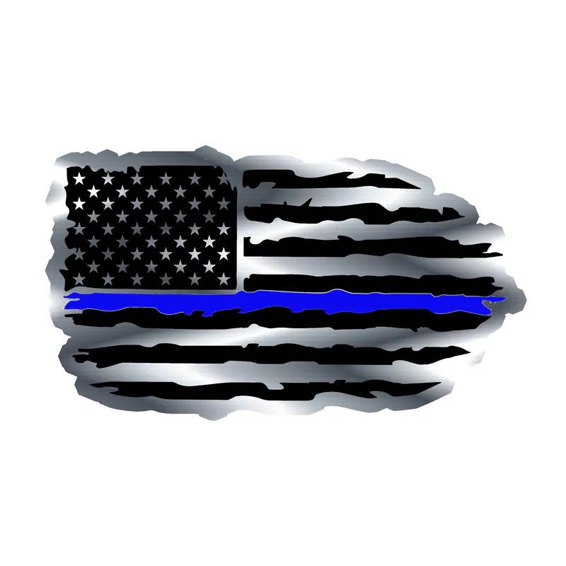 Distressed Blue Line American Flag - Silver Chrome Vinyl Decal - custom size