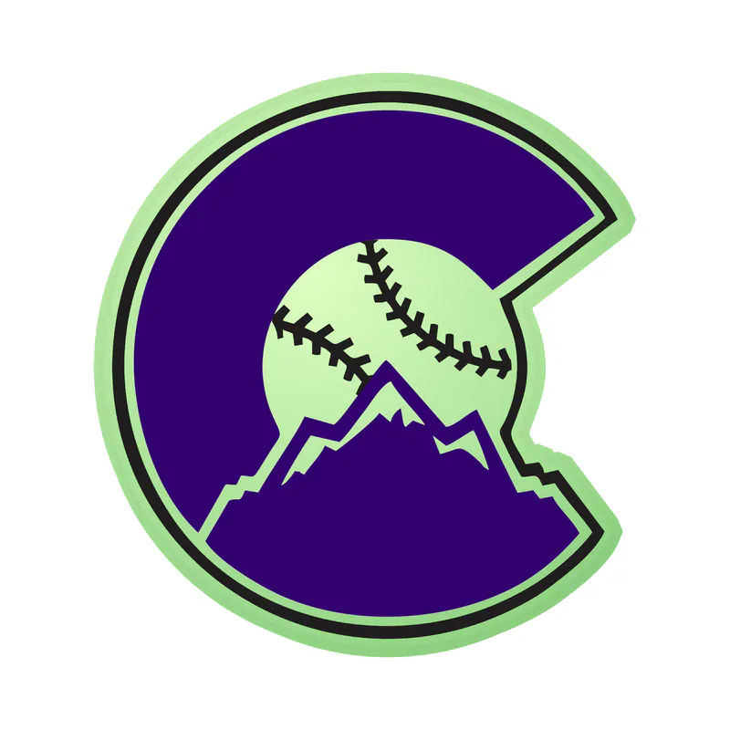 Colorado Rockies - C With Baseball And Mountains - Glow in the Dark Vinyl Sticker - Custom Size