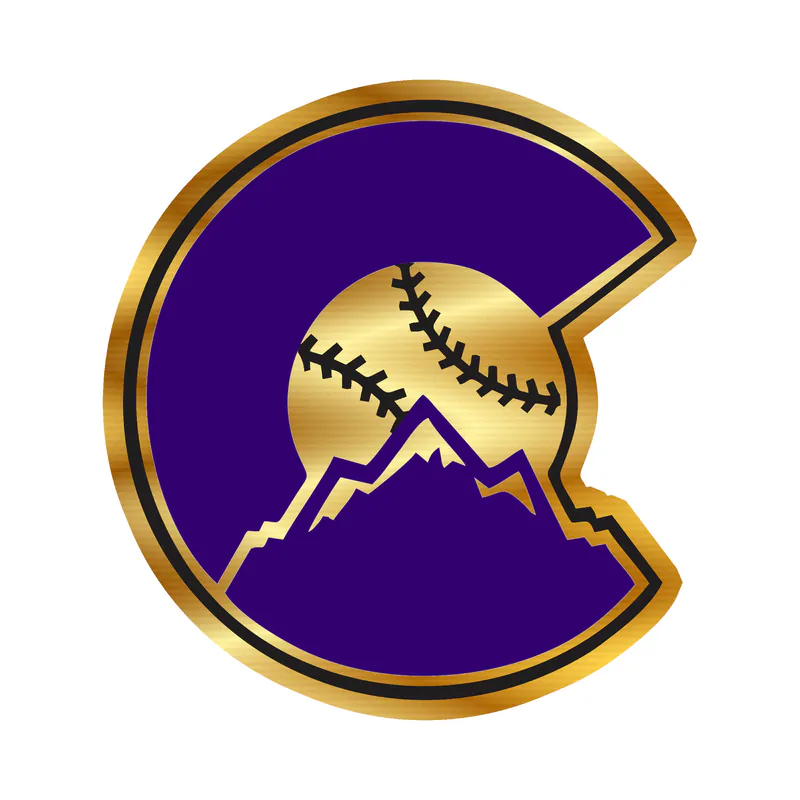 Colorado Rockies - C With Baseball And Mountains - Gold Chrome Vinyl Sticker - Custom Size