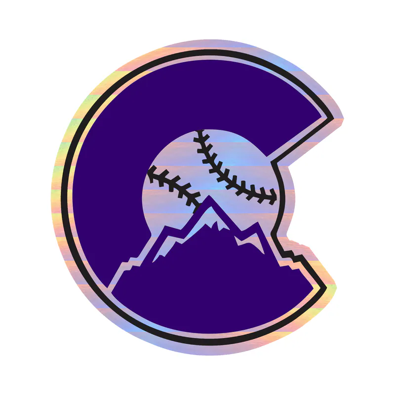 Colorado Rockies - C With Baseball And Mountains - Holographic Vinyl Sticker - Custom Size