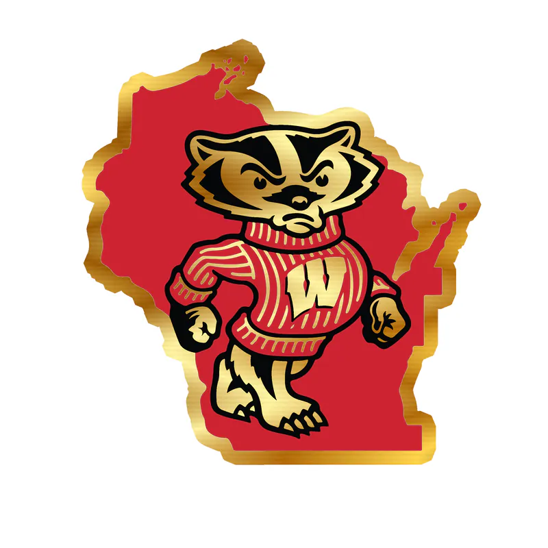 Wisconsin Badgers - Badger Inside State -Gold Chrome Vinyl Decal - Custom Size