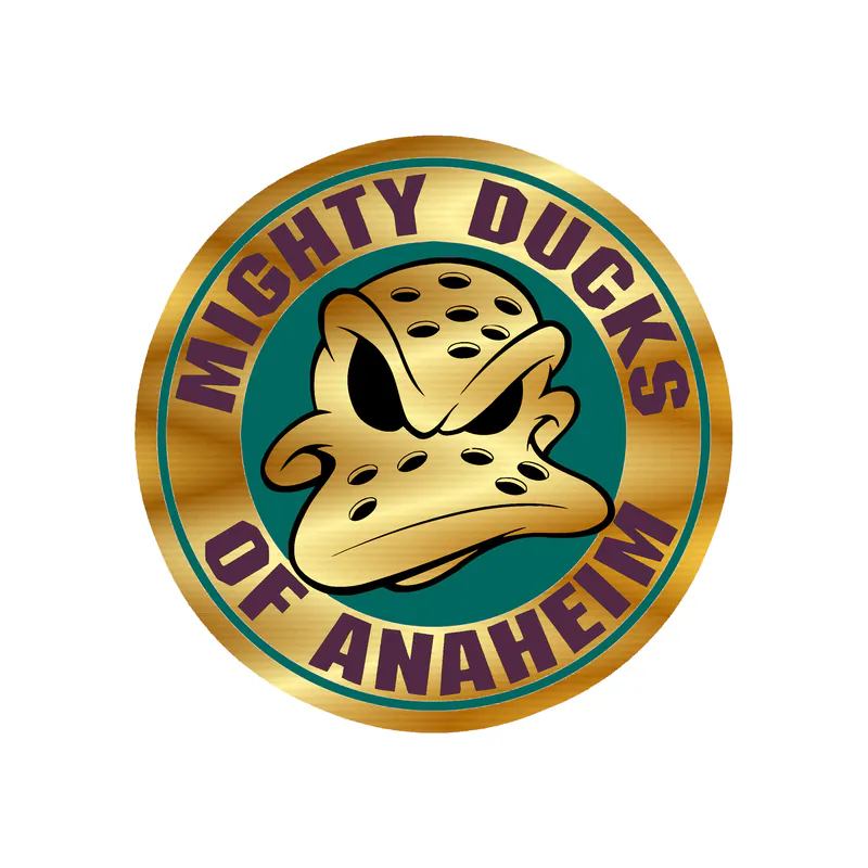 Anaheim Ducks - Green Circle With Name - Gold Chrome Vinyl Sticker - Custom Size