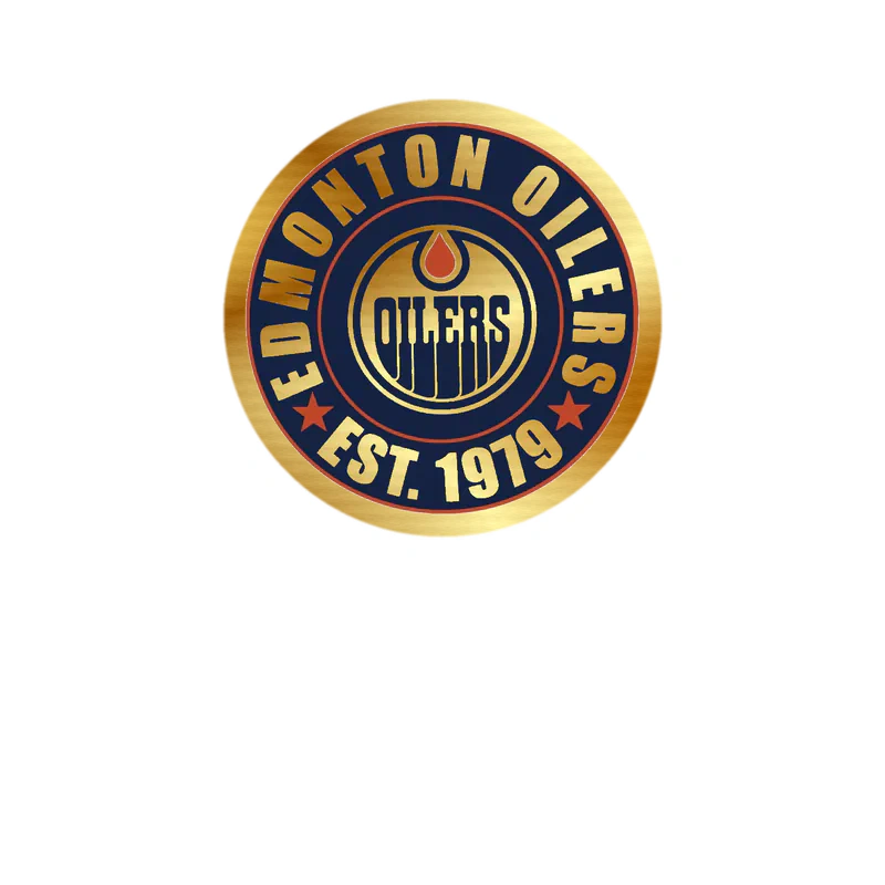 Edmonton Oilers - Circle With Name EST.1979 - Gold Chrome Vinyl Sticker - Custom Size